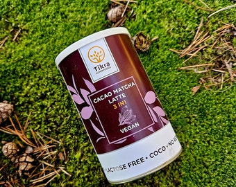 Matcha latte 3 en 1 sin lactosa con té verde vegetal con cacao