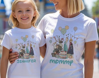 Camiseta de cumpleaños personalizada de Disney Frozen, camiseta de cumpleaños de Disney, sudadera de fiesta de cumpleaños con colores cómodos y nombre y edad, camiseta de princesa Elsa