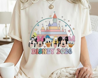 Disney 2026 Comfort Color Shirt, Disneyland Trip 2026 Shirt, Disney Castle Matching Shirt, Family Trip 2026 Shirt, Retro Mickey and Friend
