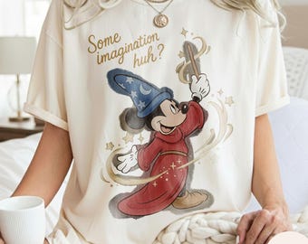 Camiseta Comfort Colors® Disney Coquette Bow Mickey Sorcerer Some Imagination Huh, camiseta Walt Disney Fantasia Mickey, camiseta de viaje a Disneyland