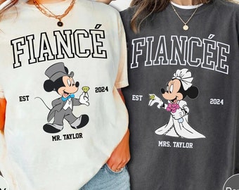 Camisetas personalizadas de Disney para novios, camiseta de Minnie para novia, camiseta para despedida de soltera, regalo para recién comprometidas, camiseta de compromiso
