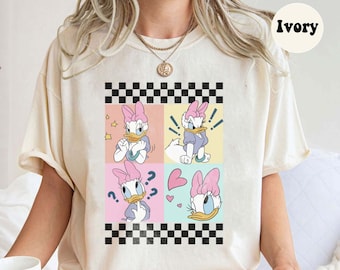 Camiseta Disney Daisy Comfort Colors, camiseta Daisy Duck Trip, camiseta a cuadros de Mickey, camiseta Disney para niños, camiseta Daisy Duck de los 90, vacaciones en Disneyland