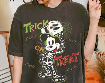Retro Mickey Halloween Comfort Colors Shirt, Mickey Skeleton Shirt, Trick Or Treat Shirt, Mickey Mouse Sketch, Disneyland Halloween Shirt