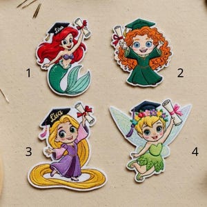Parches personalizados de princesas Disney, bordado de nombres personalizados, parches bordados de princesas de Disneyworld, Ariel, Campanilla, Mérida, Rapunzel