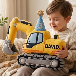 Personalized Excavator Pillow, Custom Face Shaped Pillow, Custom Names Pillow, Bulldozer Pillow, Toddler Nursery Decor, Boy Birthday Gift