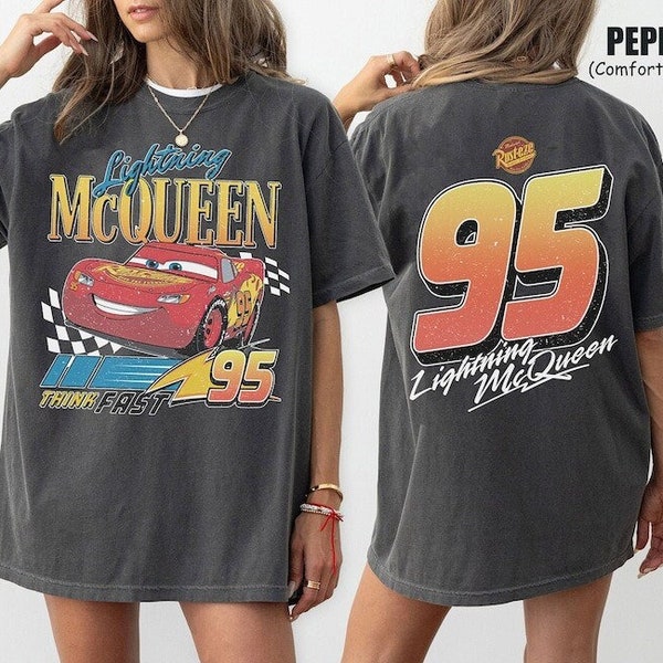 Vintage Lightning Mcqueen Comfort Colors Shirt, Kids Disney Shirt, Disney Cars shirt, Cars Family Vacation Shirt, Cars land shirt