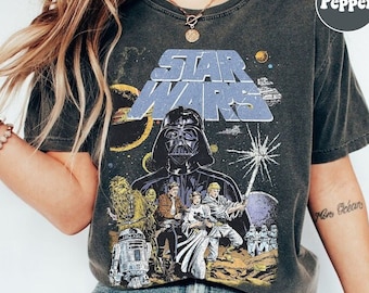 Camisa vintage de Disney Star Wars con colores cómodos, camisa de Star Wars, camisa de Star Wars: Una nueva esperanza desteñida, camisa de Disneyworld, camisa de viaje a Disneyland