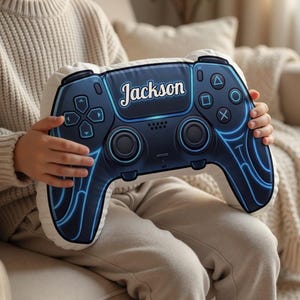 Personalized Game Controller Pillow, Neon Outline, Video Game Controller Shape Cushion, Home Decor Pillows, Unique Gifts For Kids