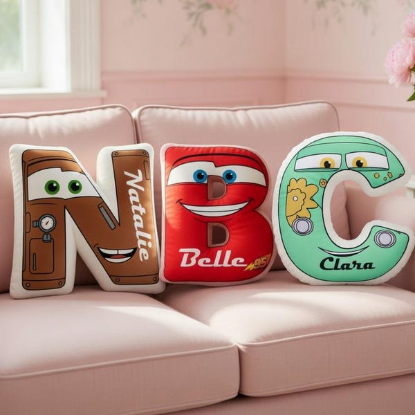 Personalized Disney  Pillow, Kids Custom Letter Pillow, Custom Lightning McQueen Name Pillow, Initial Pillows for Kid, Pixar Pillow Gift