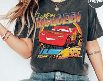 Vintage Lightning Mcqueen Comfort Colors Shirt, Kids Disney Shirt, Disney Cars shirt, Cars Family Vacation Shirt, Cars land shirt