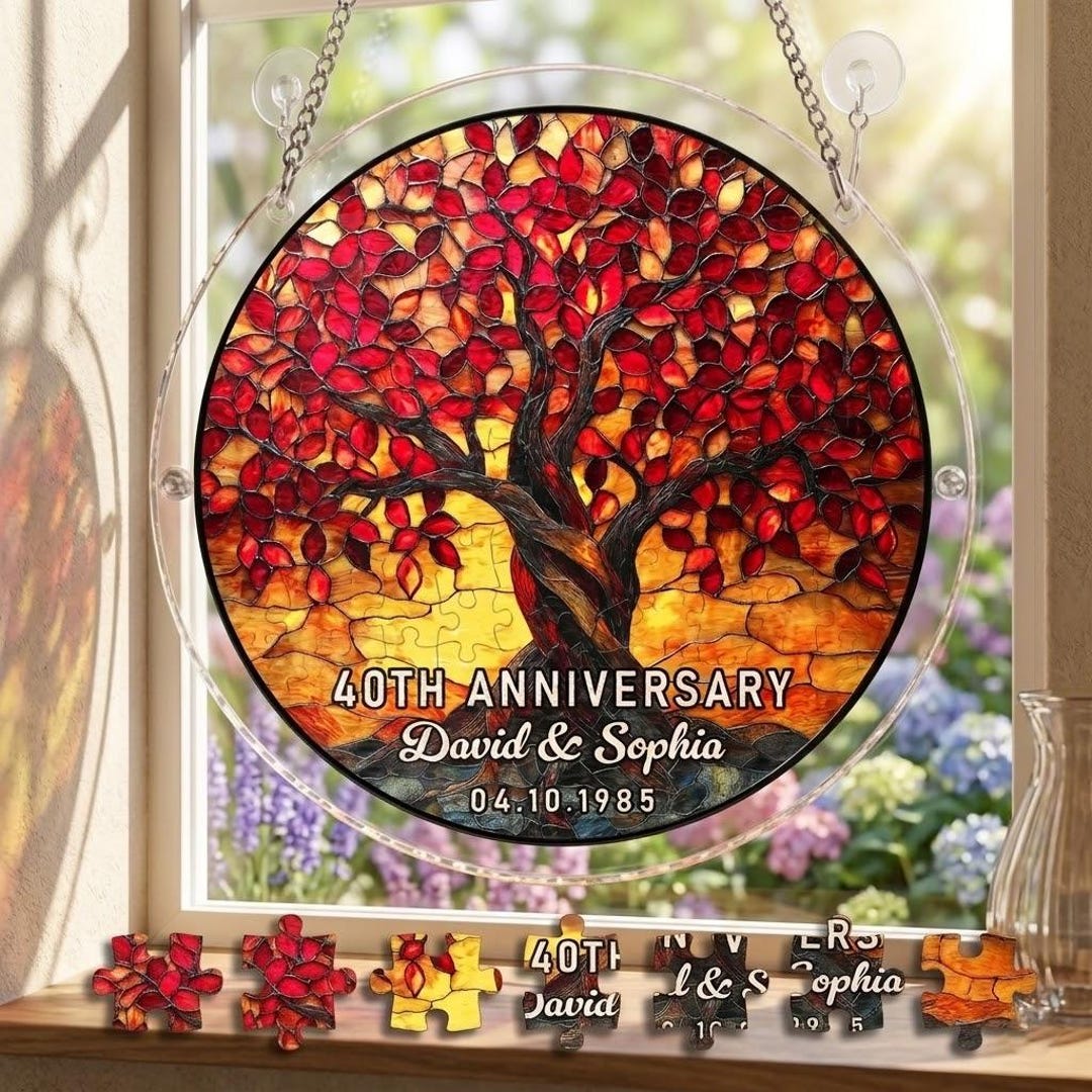 Personalized 40th Wedding Anniversary Acrylic Puzzle Suncatcher, Ruby ...