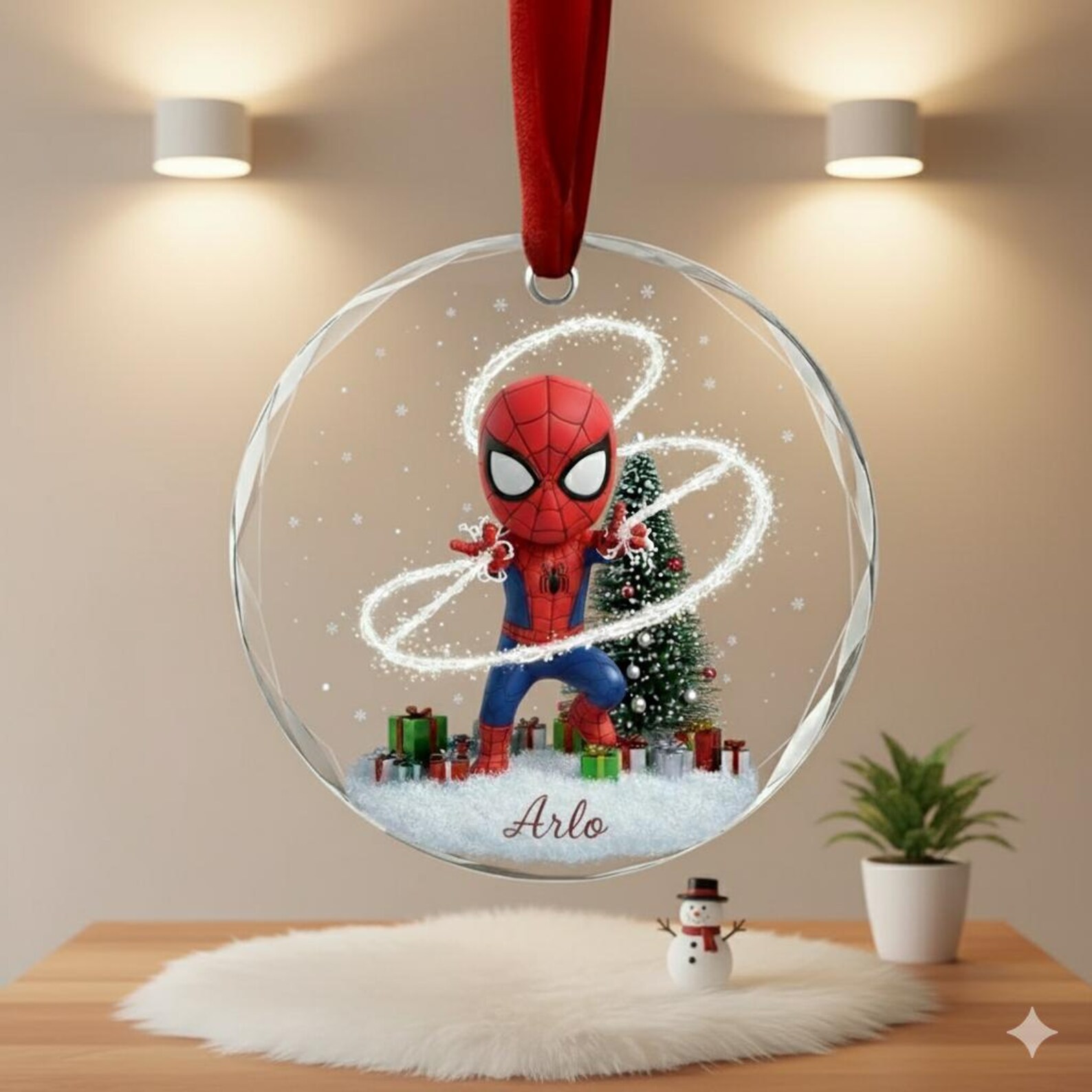 Personalized Spiderman Glass Ornament, Spider Man Ornament, Spidey
