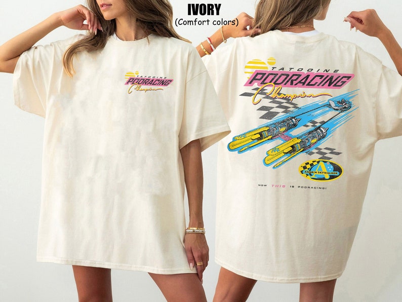 Retro Tatooine Podracing Champion Comfort Colors-skjorta, Star Wars-tvättad t-shirt, Hollywood Studios-skjorta, Galaxy's Edge Trip-skjorta Ivory (Comfort)