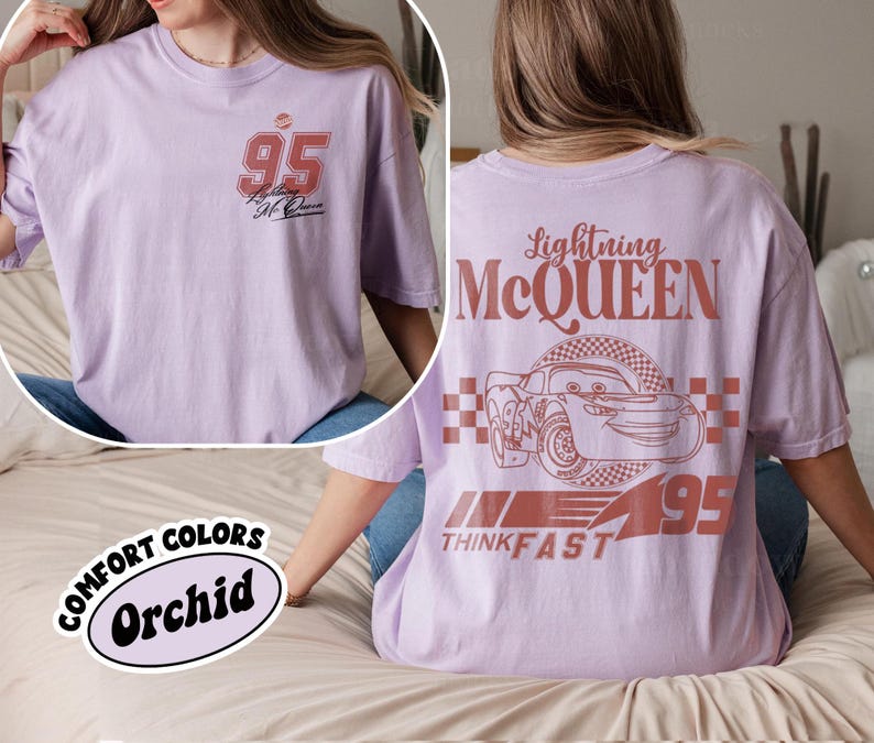 Lightning McQueen Cars Shirt, Disney Cars Shirt, Pixar Cars Shirt, Disney Cars Land Tee, Lightning McQueen Shirt, Piston Cup shirt Orchid (Comfort)