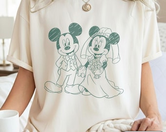Disney Mickey & Minnie Just Married Comfort Colors Shirt, Disney Wedding Shirt, Bachelorette, Mickey Minnie Couple, Wife Husband Matching