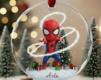 Personalisierte Spiderman Glasverzierung, Spider Man Verzierung, Spidey Weihnachtsverzierungen, Disney Verzierung, Kinder Verzierungen, Superheld Verzierung