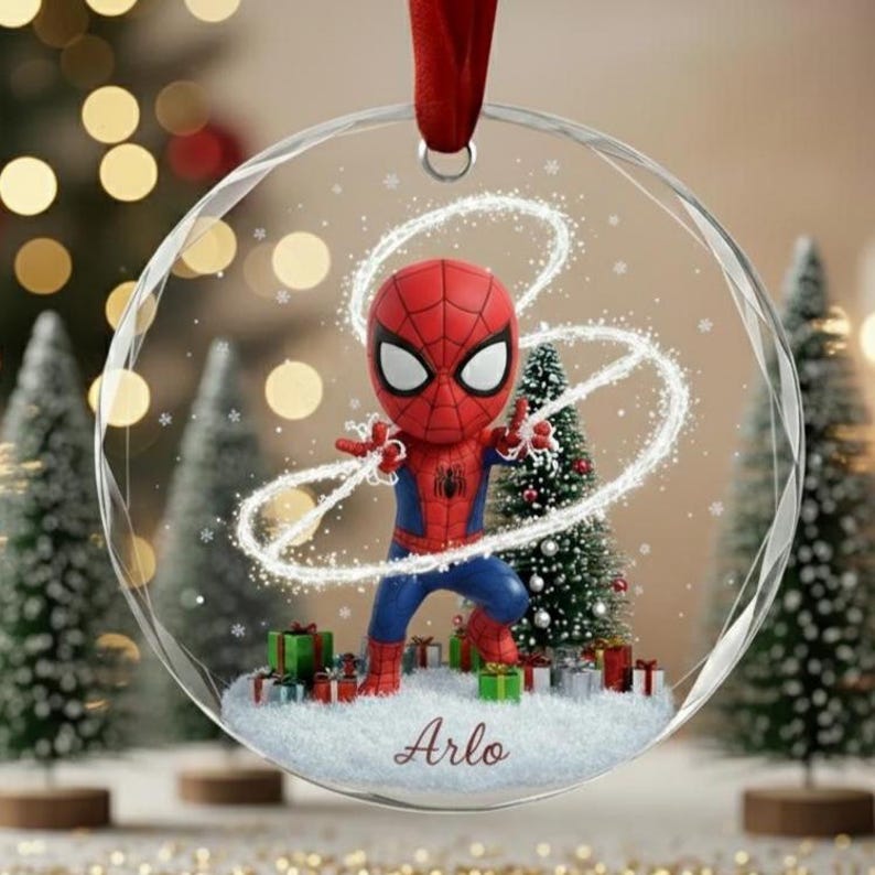 Personalized Spiderman Glass Ornament, Spider Man Ornament, Spidey