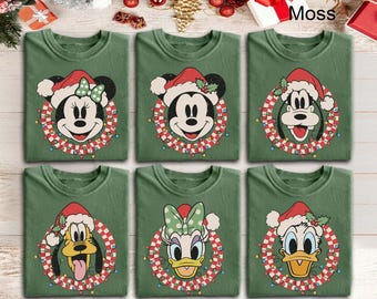 Retro Mickey en vrienden geruit kerstshirt, heel vrolijk kerstshirt, Disney Family Xmas bijpassende shirt, kerstmuts Disney Xmas Tee