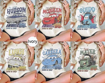 Camiseta de Halloween con personajes de la película Cars retro y colores cómodos, camiseta de Halloween de la película Cars, camiseta de Halloween de coches, camiseta de Halloween de Disney