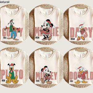 Chemise à carreaux rétro Mickey et ses amis, chemise de Noël Disney, chemise de Noël Mickey, fête de Noël Disney, vacances en couple Disneyland