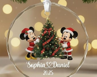 Addobbo natalizio personalizzato Disney Mickey Minnie per coppia, addobbo per sposi novelli, addobbo per appena sposati, addobbo con nome di coppia, nome natalizio