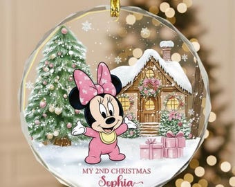 Personalized Minnie My Second Christmas Glass Ornament, Baby Girl Ornaments, Baby Name Ornament, 2nd Xmas Ornament, Kids Christmas Ornaments