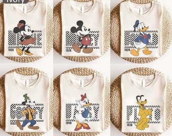 Shirt geruit Mickey, Disney-shirt voor kinderen, shirt retro Mickey Friends, shirt Mickey 1928, shirts Disneyland-familie