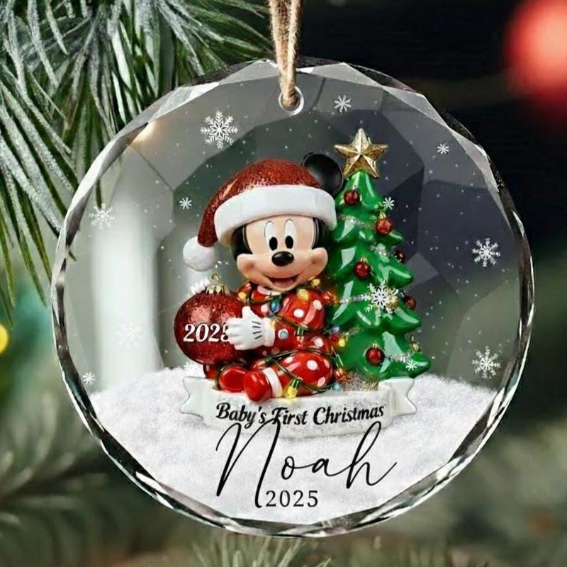 Personalized Mickey Baby's First Christmas Glass Ornament, Mickey