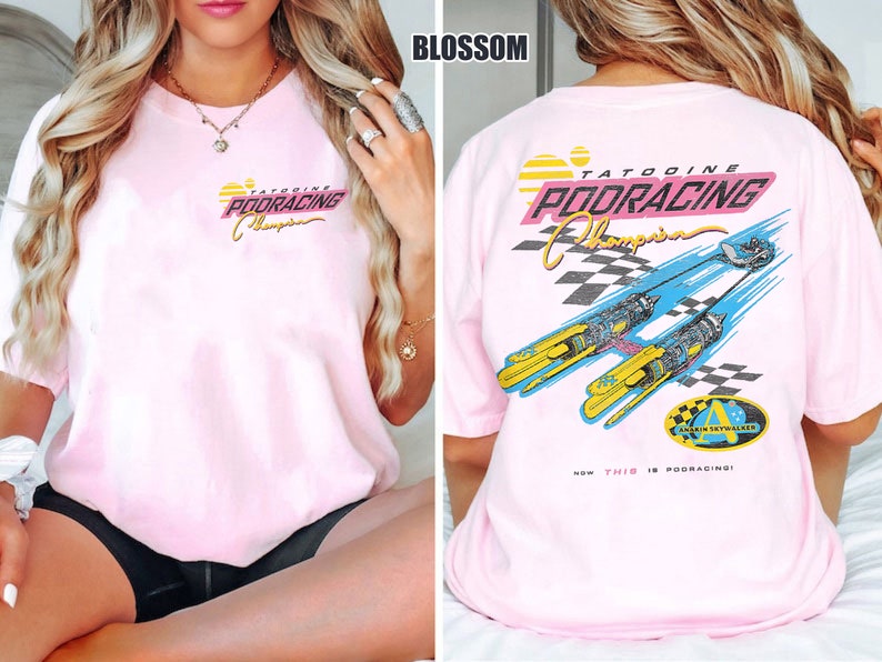 Retro Tatooine Podracing Champion Comfort Colors-skjorta, Star Wars-tvättad t-shirt, Hollywood Studios-skjorta, Galaxy's Edge Trip-skjorta Blossom (Comfort)