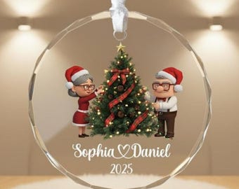 Addobbo natalizio personalizzato Disney Carl Ellie per coppia, addobbo per sposi novelli, addobbo per appena sposati, addobbo con nome di coppia, nome natalizio