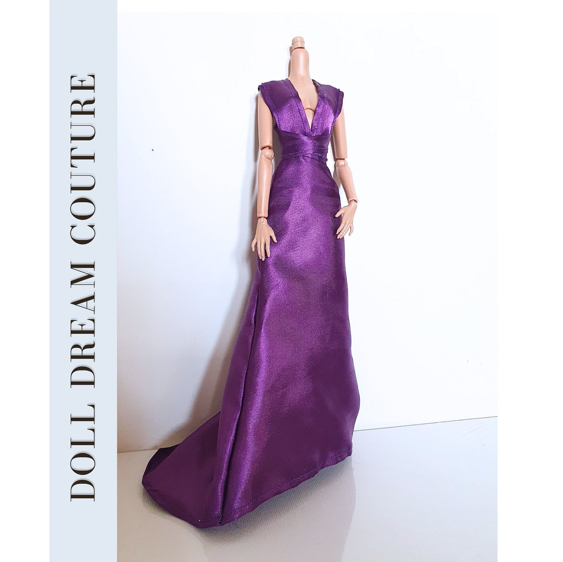 Handmade Purple Satin Wrap Dress for 1:6 Scale Dolls - Long Formal Doll Gown,  Fashion Doll Clothes - Etsy