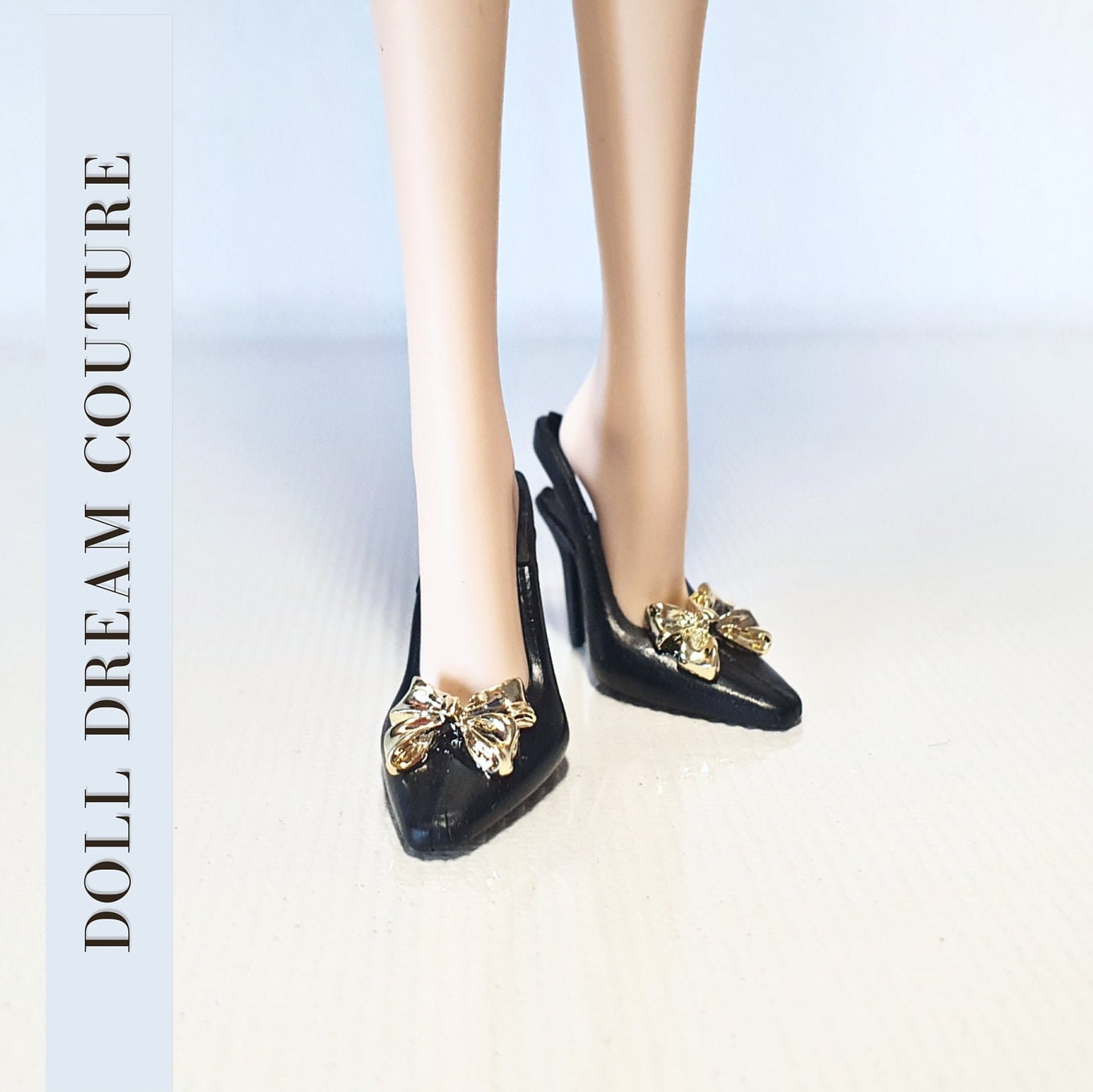 Black High Heels for 1 6 Sale Dolls Fashion Doll Shoes With Festive Gold Bow Fits 30 Cm Dolls Etsy Canada