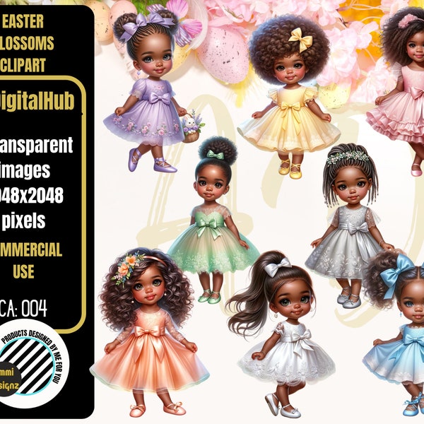 Easter Blossoms Images- ADDigitalhub- Easter- Easter Digital Clipart-  African American girls- Easter Dresses- Print-Ready - Down Load-