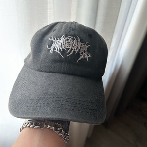 Embroidered gothic hat distressed cap y2k cap baseball cap trendy cap gothic style tiktok cap vintage look hat gothic headwear streetwear cap streetwear baseball cap