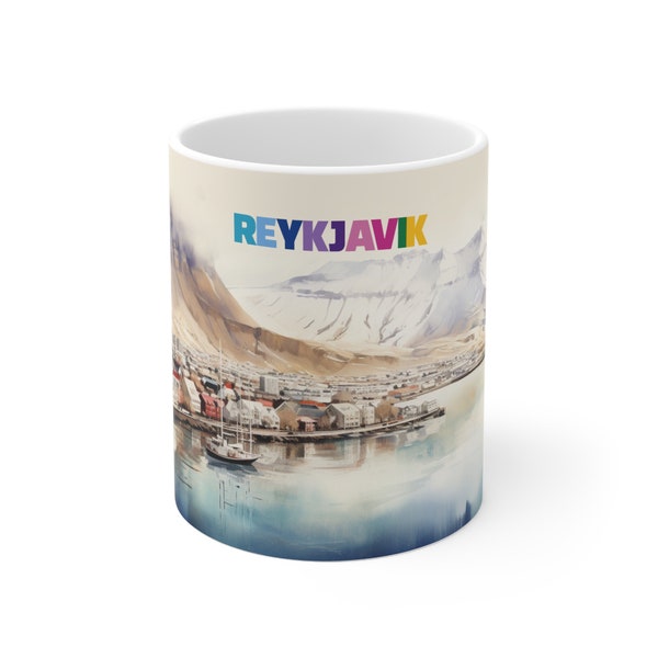 Reykjavik Coffee Mug, Iceland, Icelandic, Travel Gift, Watercolor Skyline, Skyline, Coffee cup, Capital Region Mug, Travel mug, Souvenir