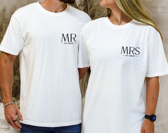Custom Comfort Colors Mr and Mrs Shirt  Just Married TShirt Personalized Wifey Hubby Shirts Matching Couples Shirt Honeymoon Gift Bride Gift