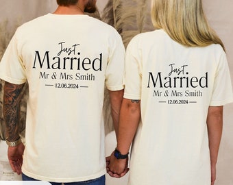 Custom Comfort Colors Mr and Mrs Shirt  Just Married TShirt Personalized Wifey Hubby Shirts Matching Couples Shirt Honeymoon Gift Bride Gift