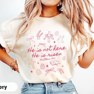 Christian Easter Shirt, He Is Risen Tshirt, Doodle Shirt, Easter Shirts for Women, Easter Gift, Jesus T-shirt, Shirt for Easter, Easter Tees