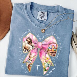 He Is Risen, Christian T-shirt for Easter, Coquette Bow shirt, Womens Easter Shirt, He Has Rizzen, Easter Gift for Christian, Bible Verse