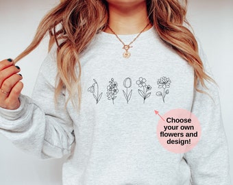 Custom Wild Flowers Sweatshirt Wildflower Shirt Floral Sweater Botanical Flower Sweatshirt Friend Gift For Her Nature Garden Lover Shirt