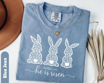 Christian Easter Shirt, Easter Bunny T-shirt, Christian Shirt for Easter, Easter Shirts for Women, Easter Gift, Lace Tshirts, He is Risen