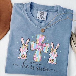 He Is Risen, Brushstroke Bunny Easter Tshirt, Womens Easter Shirt, Christian T-shirt for Easter, Jesus Shirt, Easter Gift for Christian