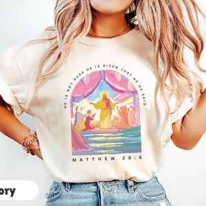 Christian Easter Shirt, He Is Risen Tshirt, Christian Shirt for Easter, Easter Shirts for Women, Easter Gift, Jesus T-shirt Happy Easter Tee