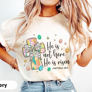 He Is Risen, Womens Easter Shirt, Christian T-shirt for Easter, Jesus Shirt, Brushstroke Bunny Easter Tshirt, Easter Gift for Christian