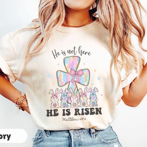 He Is Risen, Brushstroke Bunny Easter Tshirt, Womens Easter Shirt, Christian T-shirt for Easter, Jesus Shirt, Easter Gift for Christian