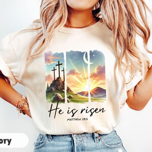 Christian Easter Shirt, He Is Risen Tshirt, Christian Shirt for Easter, Easter Shirts for Women, Easter Gift, Jesus T-shirt Happy Easter Tee