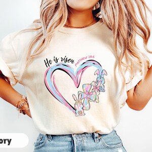 He Is Risen, Brushstroke Bunny Easter Tshirt, Womens Easter Shirt, Christian T-shirt for Easter, Jesus Shirt, Easter Gift for Christian