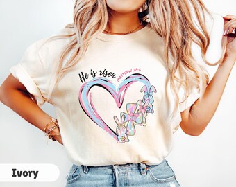 He Is Risen, Brushstroke Bunny Easter Tshirt, Womens Easter Shirt, Christian T-shirt for Easter, Jesus Shirt, Easter Gift for Christian