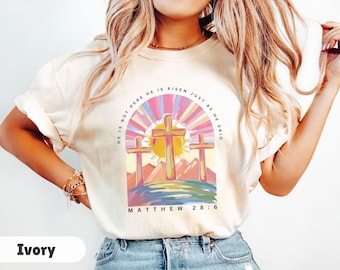 He Is Risen, Womens Easter Shirt, Christian T-shirt for Easter, Jesus Shirt, Cross Shirt, Easter Gift, Brushstroke Shirt, Bible Verse Shirt