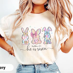He Is Risen, Brushstroke Bunny Easter Tshirt, Womens Easter Shirt, Christian T-shirt for Easter, Jesus Shirt, Easter Gift for Christian